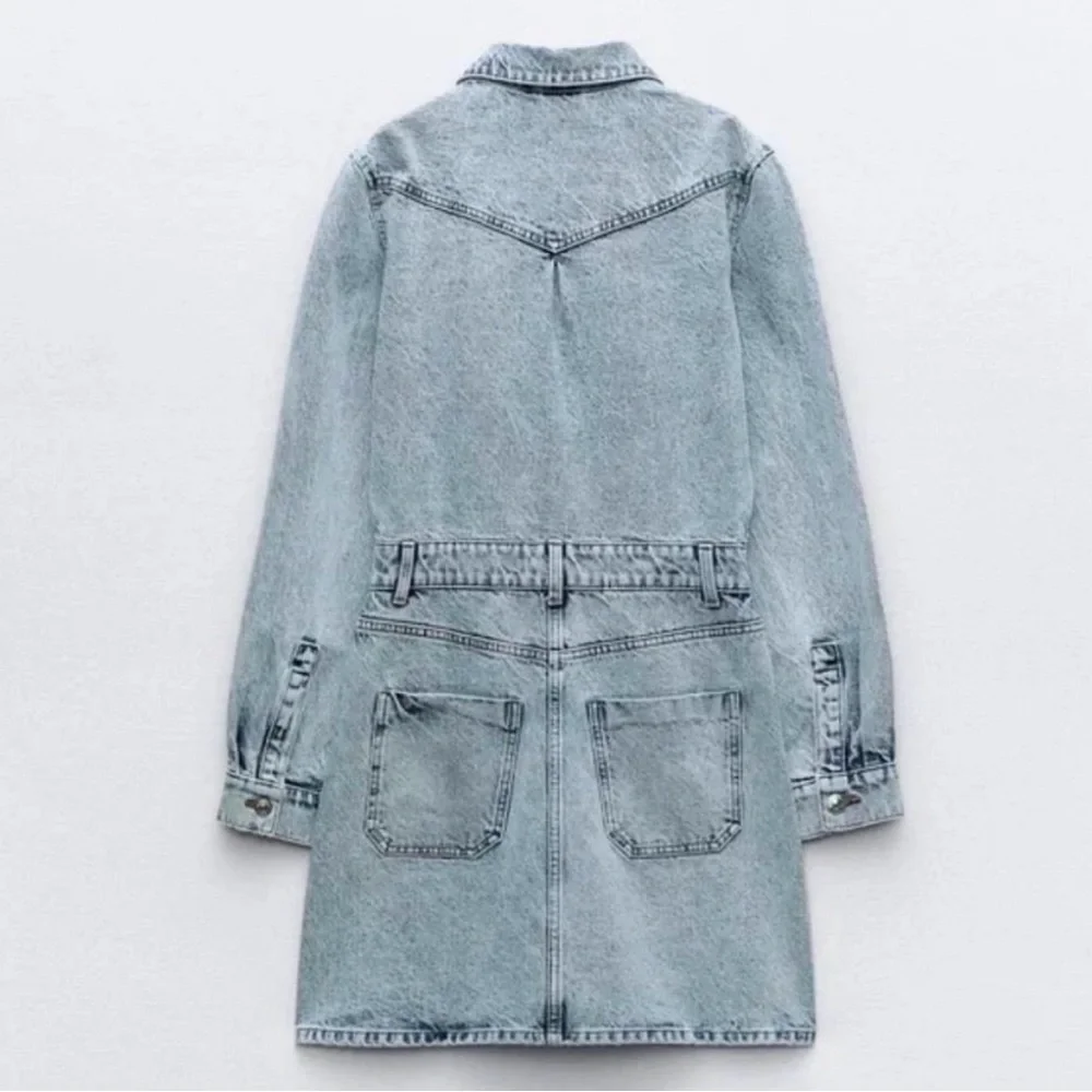 Zara Jeans Denim Long Sleeve Bruiser Stretch Frayed Mini Shirt Dress Sz M - Picture 2 of 11